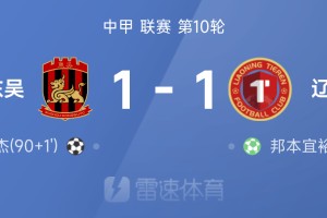 ⚽中甲战报：吴俊杰替补绝平救主，苏州东吴1-1辽宁铁人
